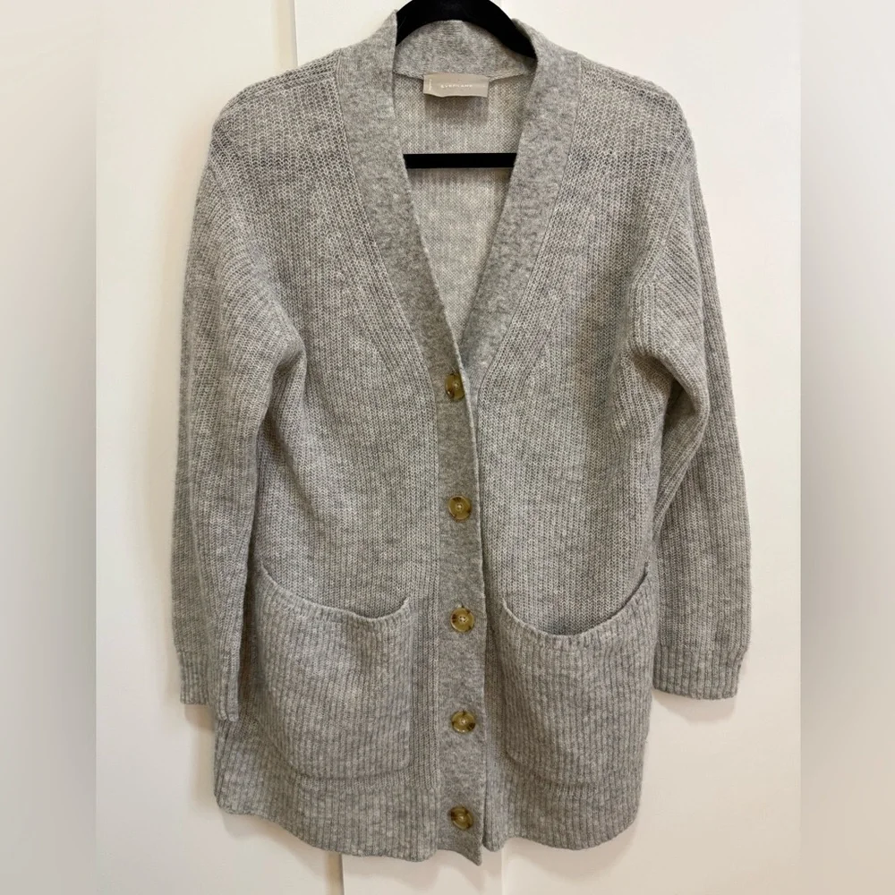 Everlane Oversize Alpaca Pocket Cardigan Heathered Stone Sweater Wool Light S - Picture 6 of 10